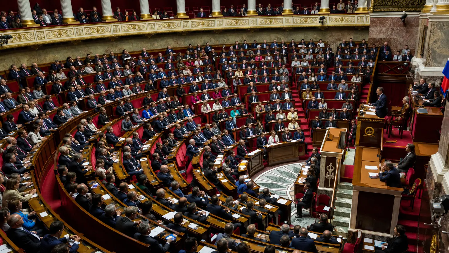 Vue de l'hémicycle de l'Assemblée nationale pendant une séance de débat
